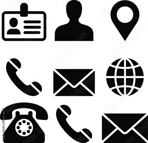 Collection of classic icons representing communication and connectivity methods