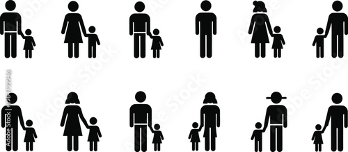 Family figures collection: parents holding hands with children stick figures child development