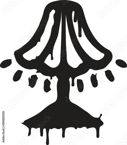 Dripping silhouette of a mushroom lamp abstract design black and white hand drawn