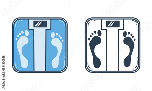 Smart weight scale set, electronic body mass index meter, outline and flat layered vector illustration for health and fitness tracking.