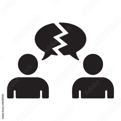 Two people with broken speech bubbles symbolizing disagreement or conflict disagreement argument communication dialogue conversation