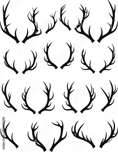 Obraz Collection of black deer antler silhouettes.