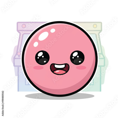 Cute Pink Bubble Gum Ball with Happy Face.