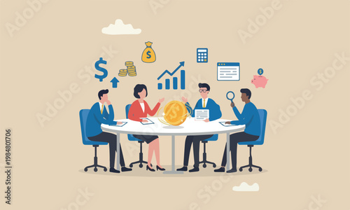 Money expense concept, businessman look at spinning coin thinking of profit