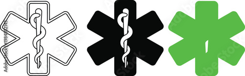 Variations of medical emergency symbols with different colors and styles