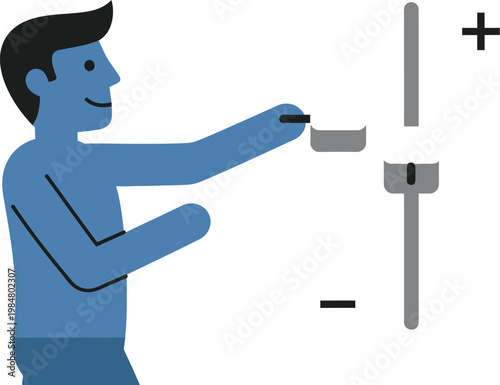 Businessman interacts with a digital interface to adjust positive slider.