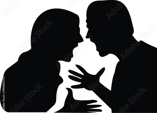 Two men arguing face to face silhouette conflict discussion disagreement concept vector