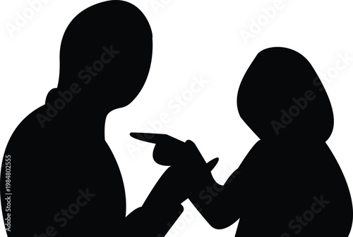 Two people arguing silhouette pointing finger conflict communication problem vector