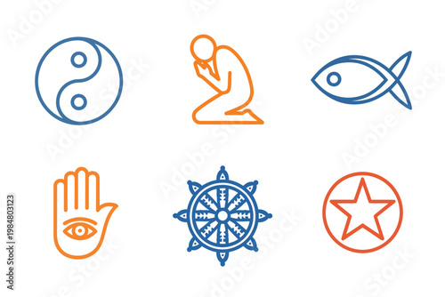 Collection of simple line icons representing various spiritual and religious symbols