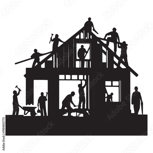 Family House Silhouette Showing Family Love and Home Vector Illustration