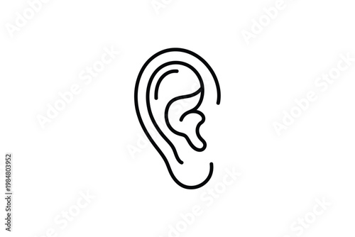 Simple line drawing depicting a human ear showcasing its outer structure and inner details