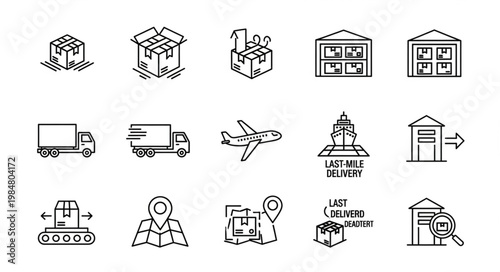Set of Minimal Delivery And Logistics Icons.