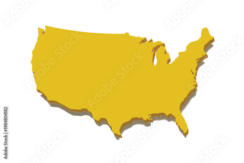 A bright yellow three dimensional illustration of the contiguous united states map