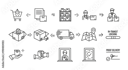 Set of Hand Drawn Shipping And Service Icons.