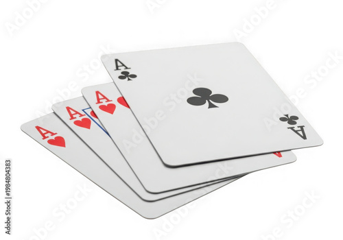 Four playing cards, ace of spades, hearts, diamonds, and clubs - isolated on transparent background