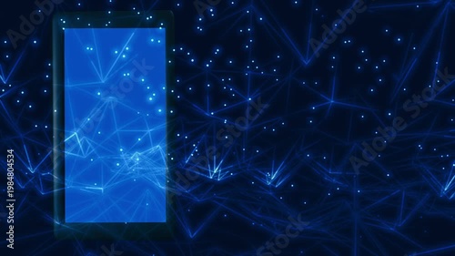 Mobile phones display chat and text on plexus background