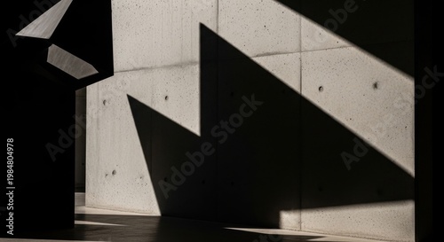 Sunlight casting elongated geometric shadows across a modern concrete architectural surface