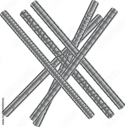 Steel Rebar Set Angled Vector, Rotated Reinforcement Bars Collection, Construction Steel Rods Isolated on White Background