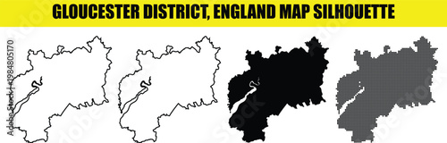 Gloucester district england map silhouette vector illustration in different styles set on transparent background.