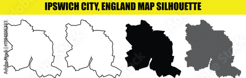 Ipswich city england map silhouette set including outline and dotted versions isolated on transparent backdrop.