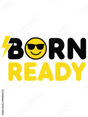 Smiling face logo, Born Ready text, yellow and black vector graphic