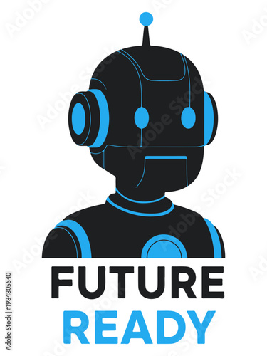 Robot, Future Ready, Technology, Innovation, Black and Blue Vector Icon