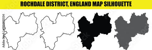 Rochdale district, england map silhouette. high quality map rochdale district, england silhouette with borders.