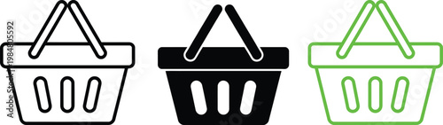 Three shopping baskets with different styles and colors displayed side by side