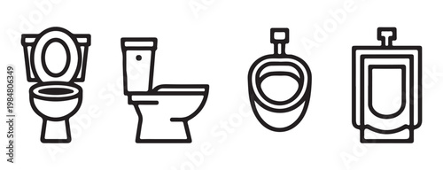 Public Restroom Sanitary Ware Icons Including Toilet and Urinal Outlines