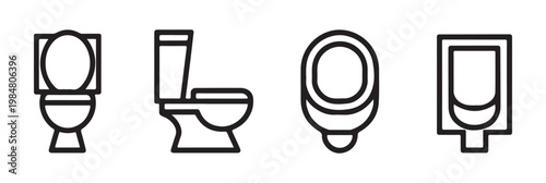 Minimalist Bathroom Fixture Icons Set with Toilet and Urinal Line Art