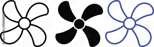 Three distinct fan blade designs illustrated in black and blue outlines