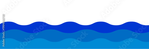 Sea wave flat style vector illustration. Blue ocean or sea water waves beach view minimal design for summer vacation.