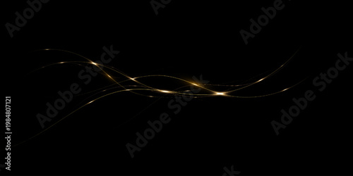Glowing golden abstract wave with light particles and fluid lines overlay on dark background, ideal for modern creative design and digital artwork