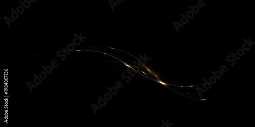 Abstract golden glowing wave with light particles and flowing lines overlay on dark and bright backgrounds for creative digital art applications