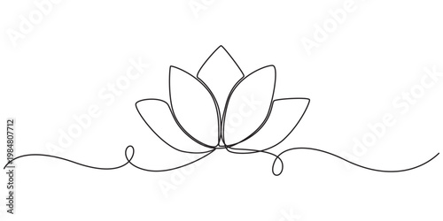 Lotus flower continuous one line drawing. Wellness concept in simple linear style. Continuous one line drawing of a lotus bud on white background vector illustration.
