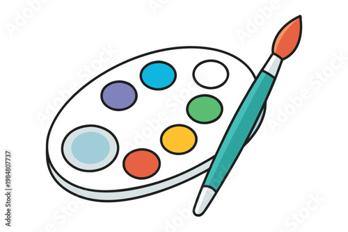 Palette with paint and brush ready for art project