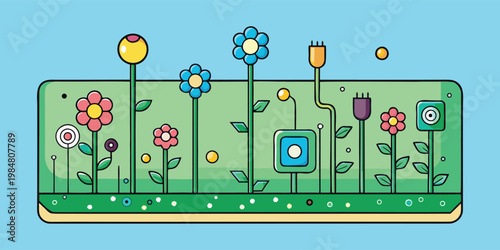 Colorful flower vector art on a blue background