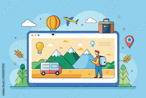 Vector art of a traveler planning an adventure trip