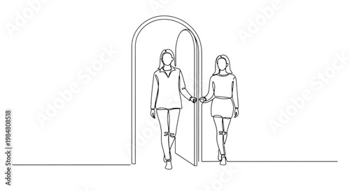 Continuous Line Art Person Walking Through Doorway New Beginning Life Change Minimal Illustration