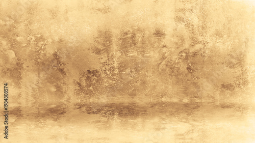 Light brown beige yellow empty old vintage style background. Concrete wall floor room interior scene. Mockup showing product 3d ad. Peeling shabby faded paint plaster. Grunge dirty. Minimal. Design.