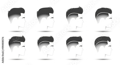 Row of stylized male profile head silhouettes.