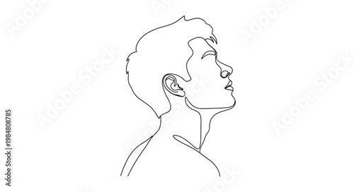 Profile sketch of a young man looking upward in contemplation.