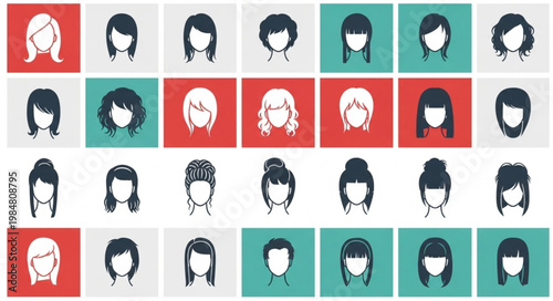 Row of stylized female avatar profile icons.