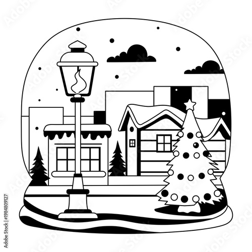 A glyph style illustration showing a winter 
