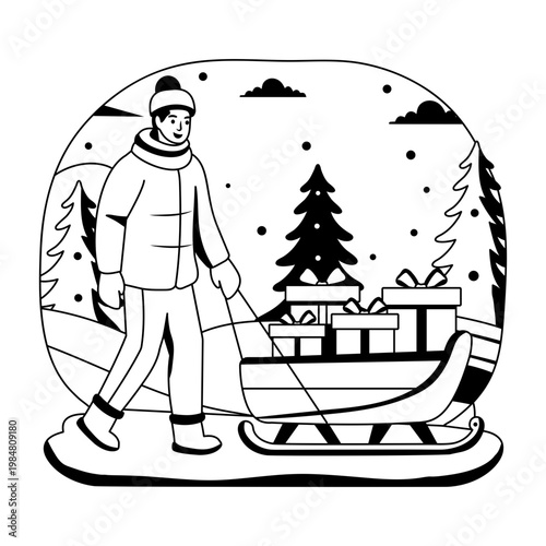 A glyph style illustration showing a christmas gifts 
