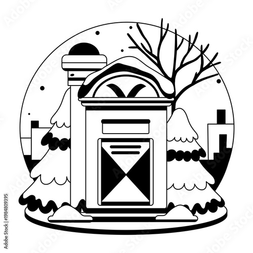 A glyph style illustration showing a post box 
