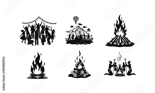 Illustrations of festive and traditional celebration symbols and rituals