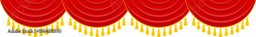 Elegant red velvet theater curtain. Open stage scene with silk drapes. Luxury theatrical interior for performance, opera and concert. Cinema show, rich fabric and dramatic atmosphere. Vector EPS 10.