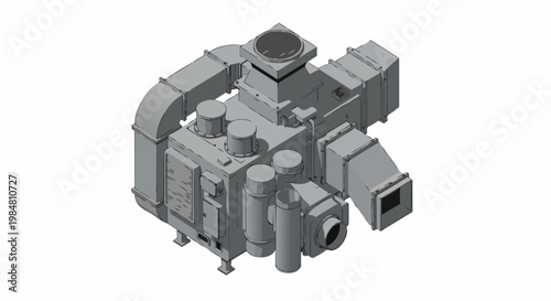 Industrial Isometric Air Ventilation and Filtration System Unit - Technical 3D Illustration isolated on White Background