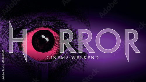 Scary horror cinema poster for cinema weekend with an eyes wide open. Hand drawn illustration done with ballpoint pen.